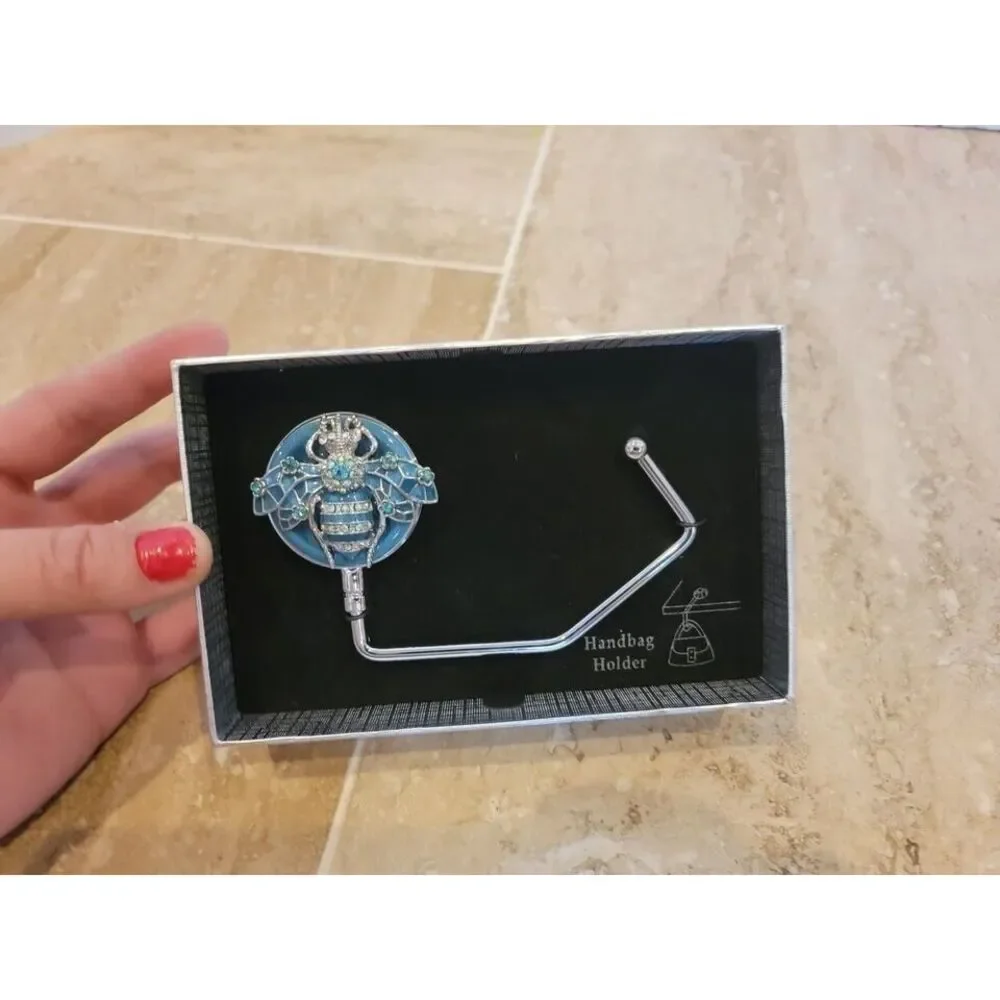 NEW Teal Blue BEE Handbag Holder‎ Hanger Metal Strong Gorgeous Women Purse